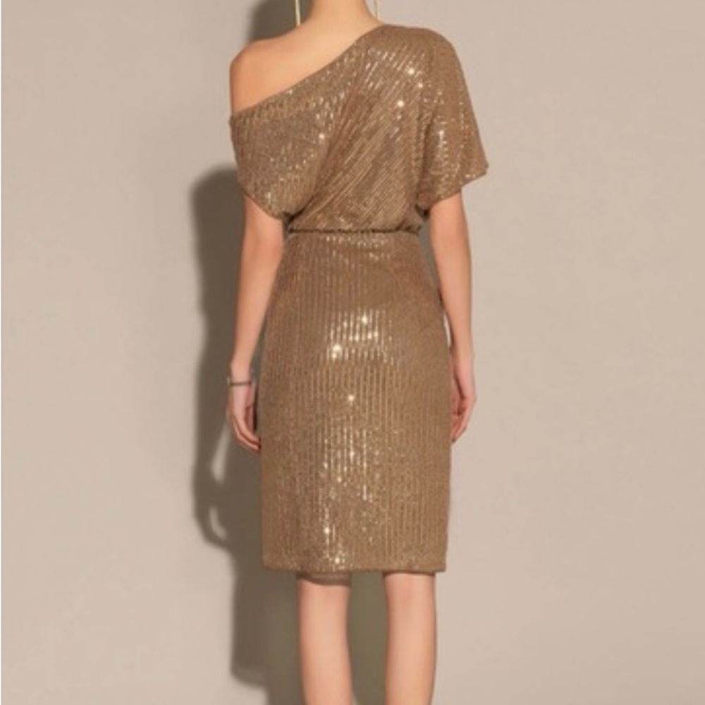 Grace Karin One-Shoulder Metallic Knot-Waist Dress in Gold - Picture 4 of 10